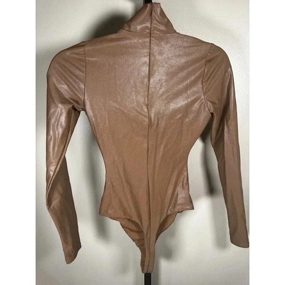 NAKED WARDROBE Bodysuit Womens Long Sleeve Brown Mock Neck XS - Picture 3 of 7